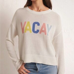 Z Supply White Sweater with Colorful VACAY Design